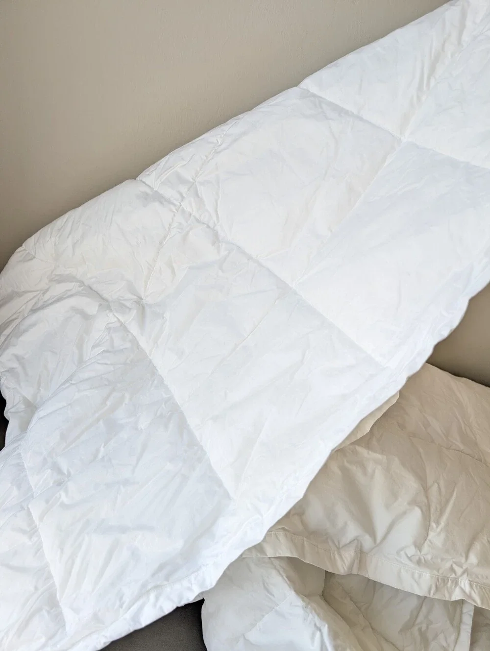 The Company Store Cotton Queen/Full White Quilted Down Puff Blanket Comforter